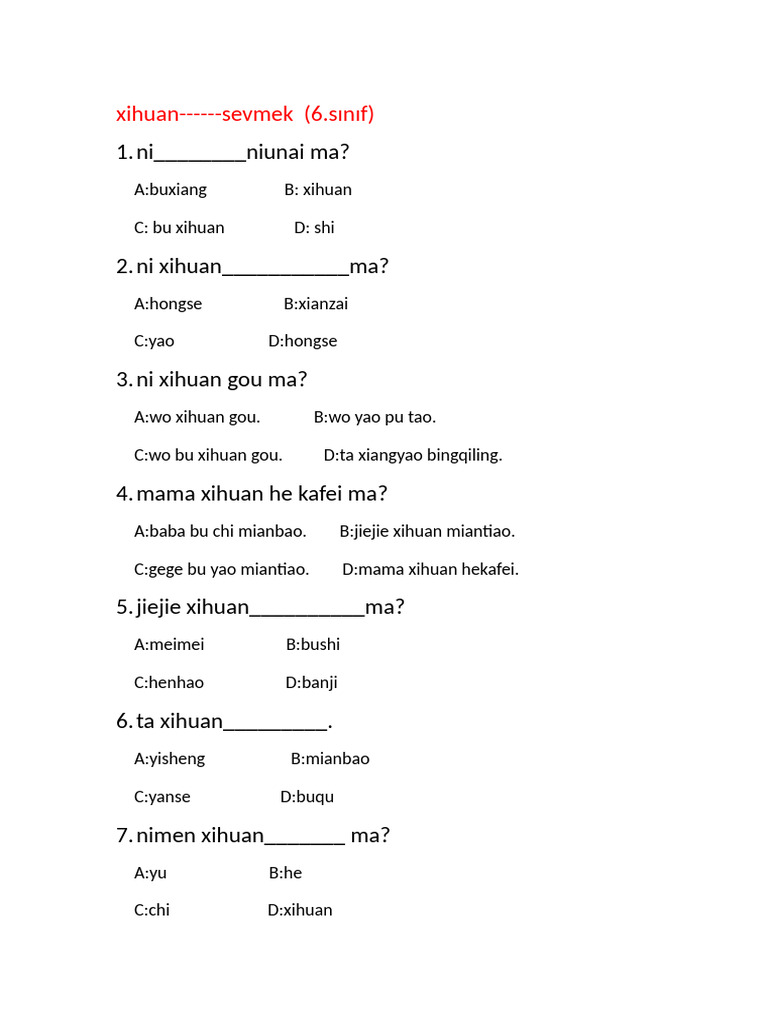 Chinese Language Quiz for 6th Grade | PDF