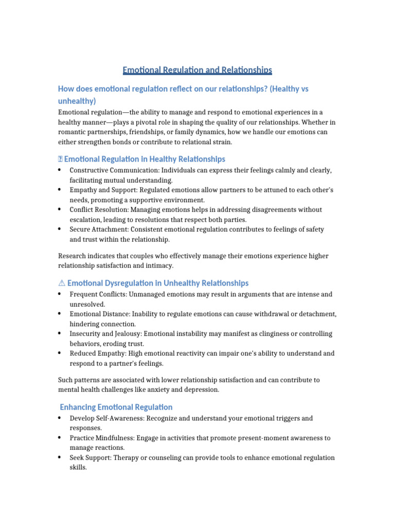 Emotional Regulation in Relationships | PDF | Emotional Self Regulation ...