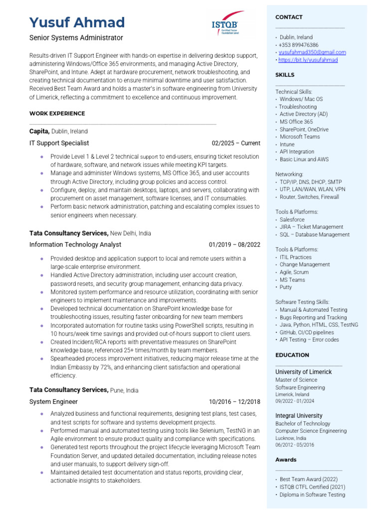 Yusuf Ahmad - Senior Systems Administrator - CV | PDF | Active ...