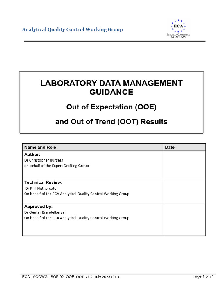 Laboratory Data Management Guidance: Out of Expectation (OOE) and Out ...