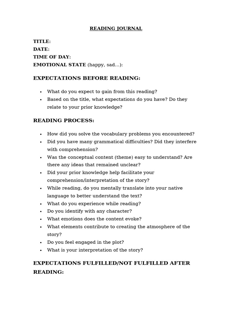 Reading Journal Template for Reflection | PDF