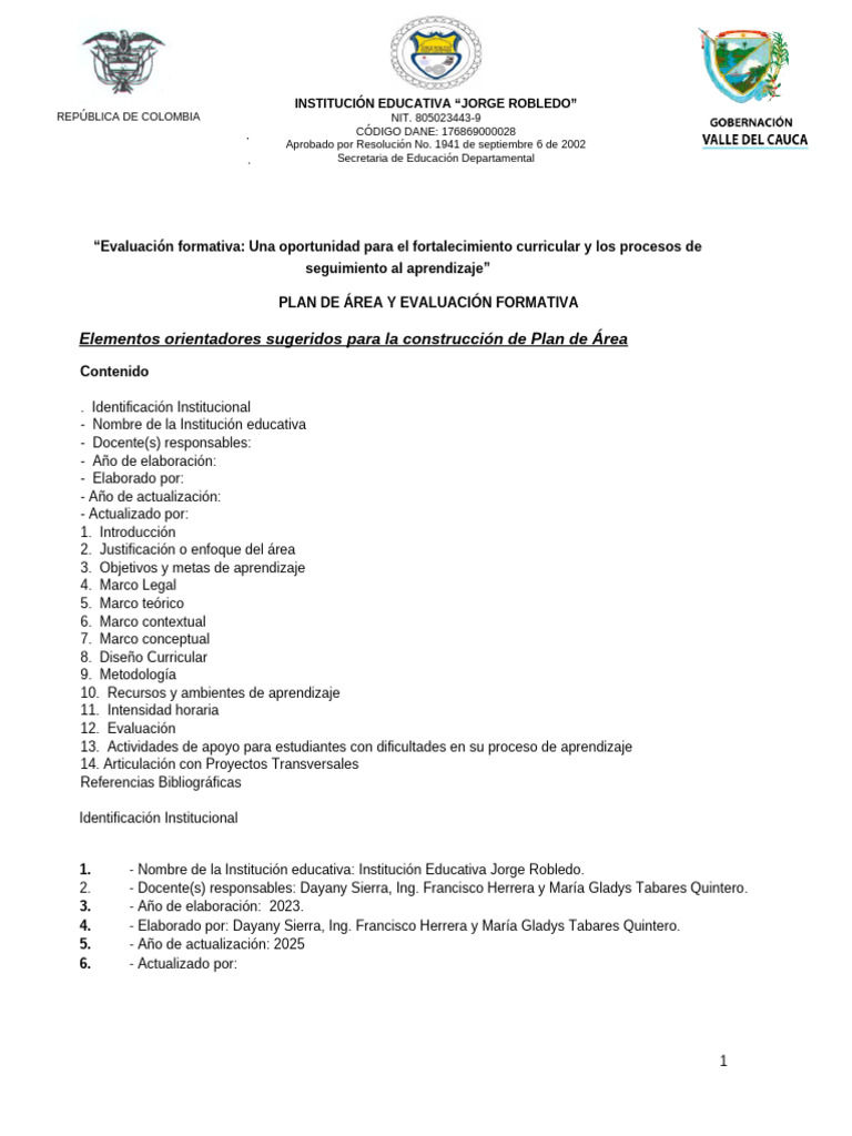 Artística Plan de Área 2 | PDF | Educación en artes visuales | Evaluación