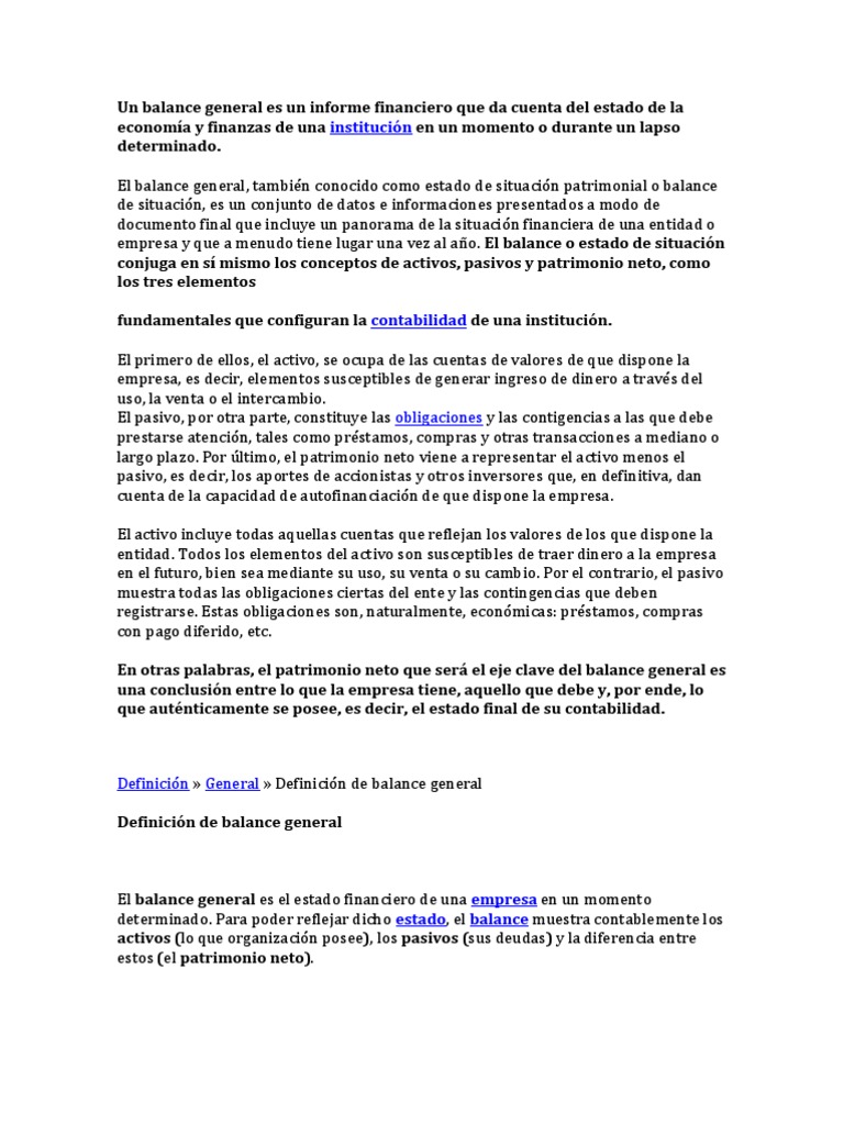 Ejemplo de Balance General 4 Columnas | PDF | Hoja de balance ...