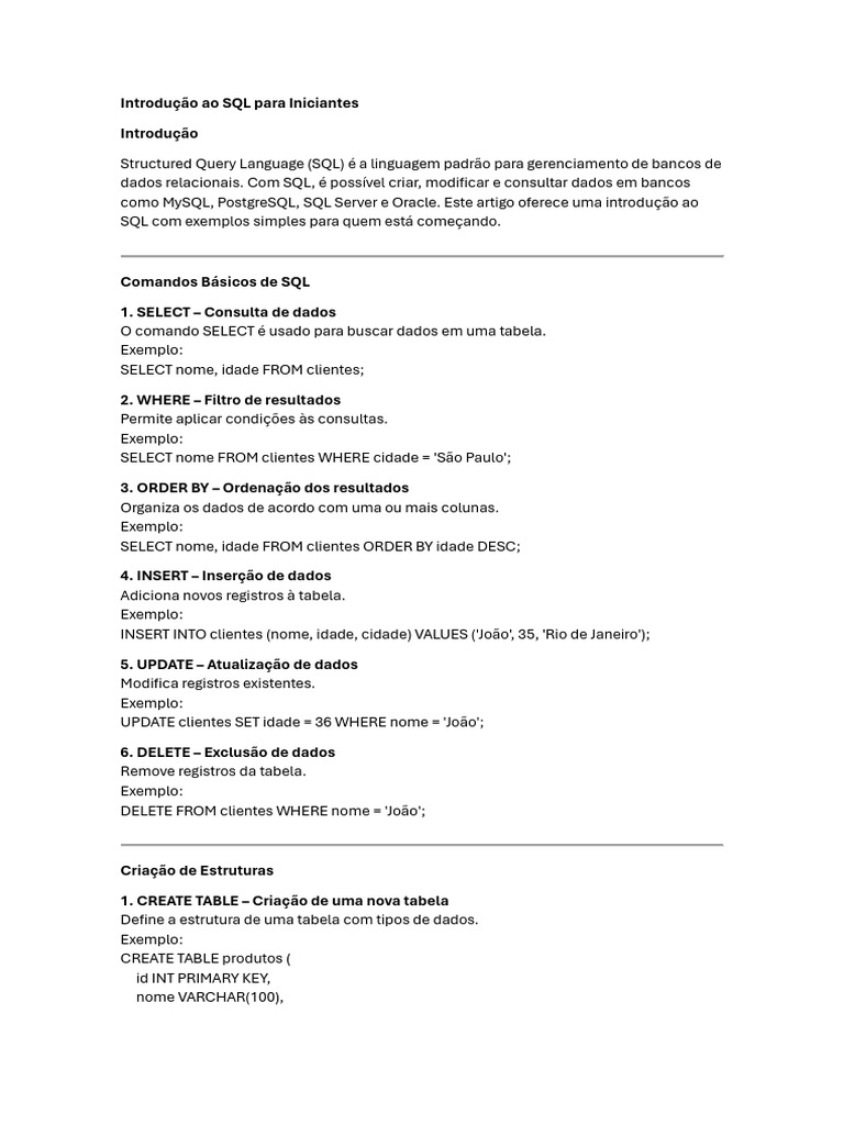 Introdução Prática ao SQL para Iniciantes | PDF | SQL | Recuperação de ...
