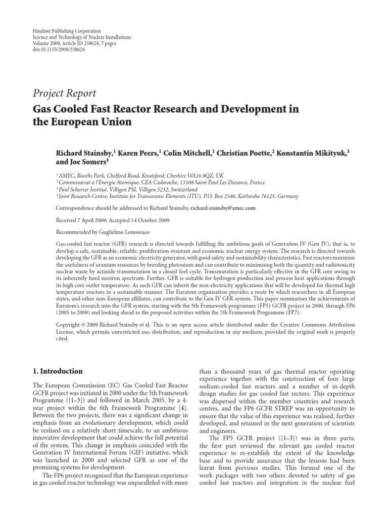 Gas Cooled Fast Reactor Research and Development in Europe | PDF ...