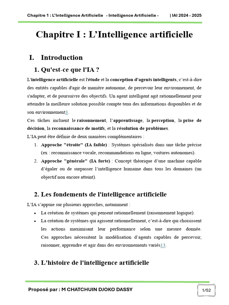 Introduction à l'Intelligence Artificielle | PDF | Intelligence ...