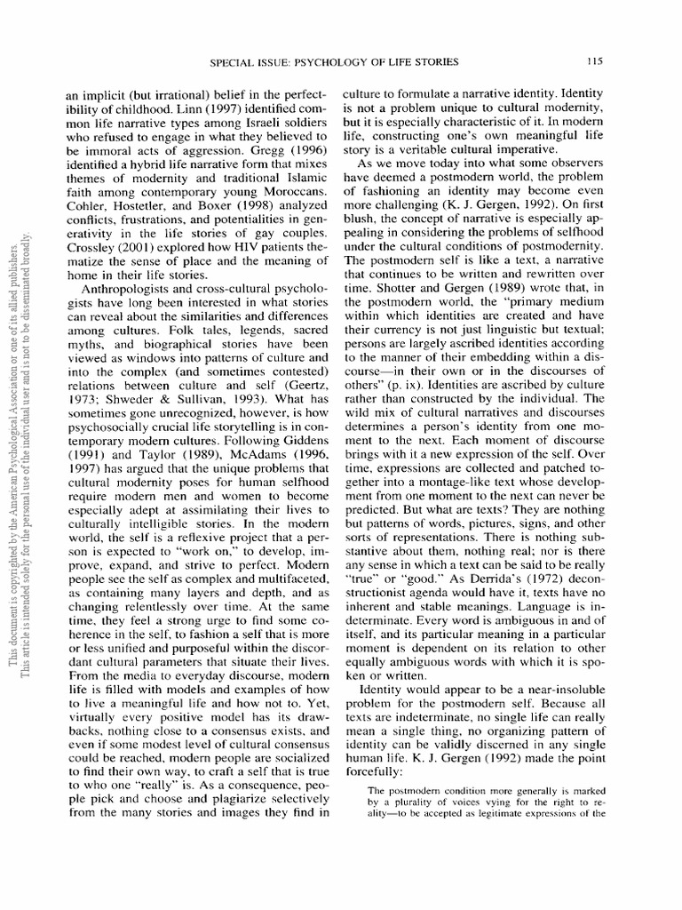 Understanding Life Stories in Psychology | PDF | Identity (Social ...