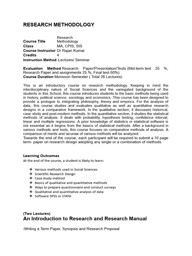 Research Methodology Course Overview | PDF | Statistics | Methodology