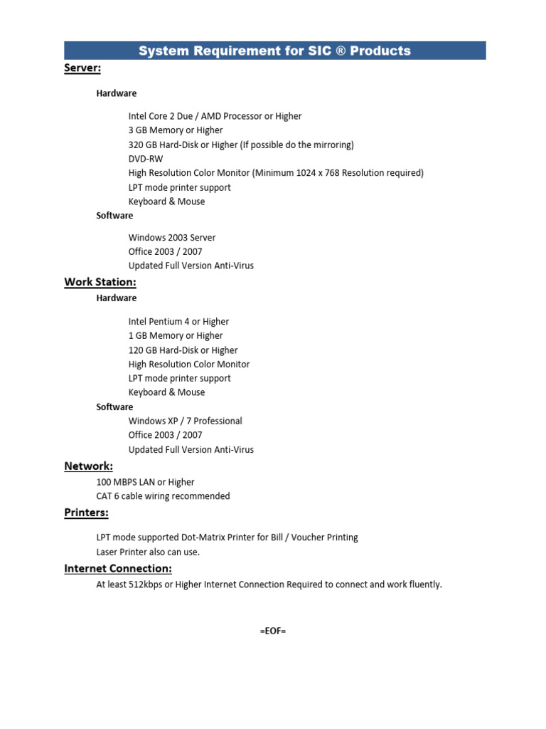 SIC® Products System Requirements Guide | PDF