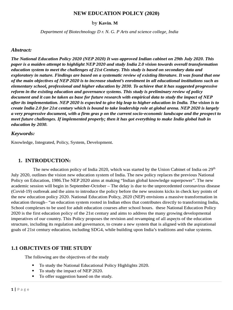 Overview of India's NEP 2020 | PDF | Learning | Inclusion (Education)
