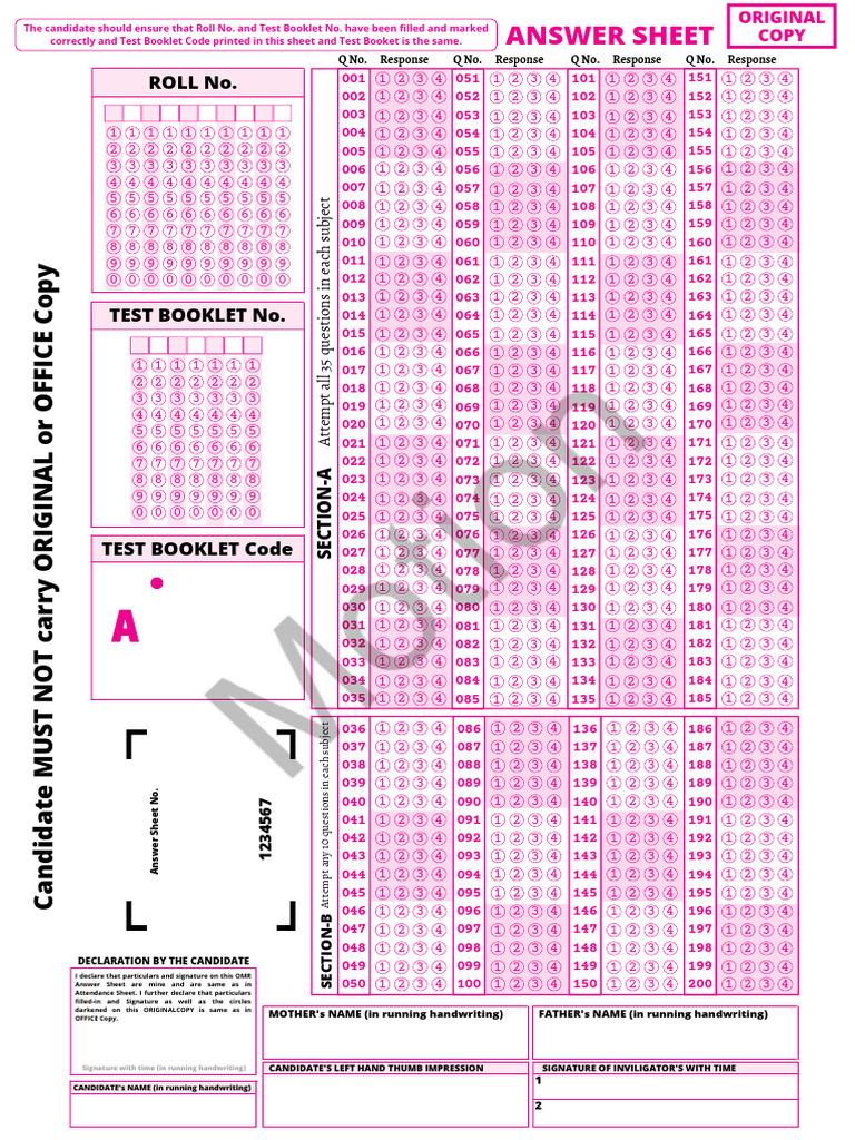 NEET 2025 OMR Sheet Sample PDF | PDF | Printing