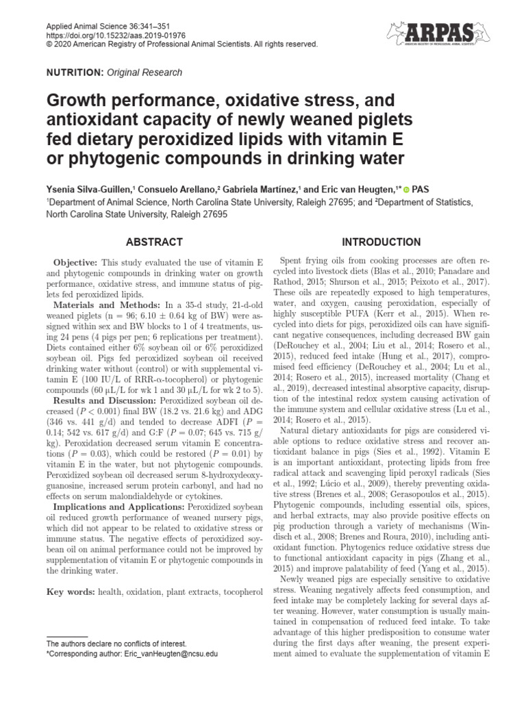 Effects of Vitamin E on Piglet Growth | PDF | Vitamin E | Oxidative Stress