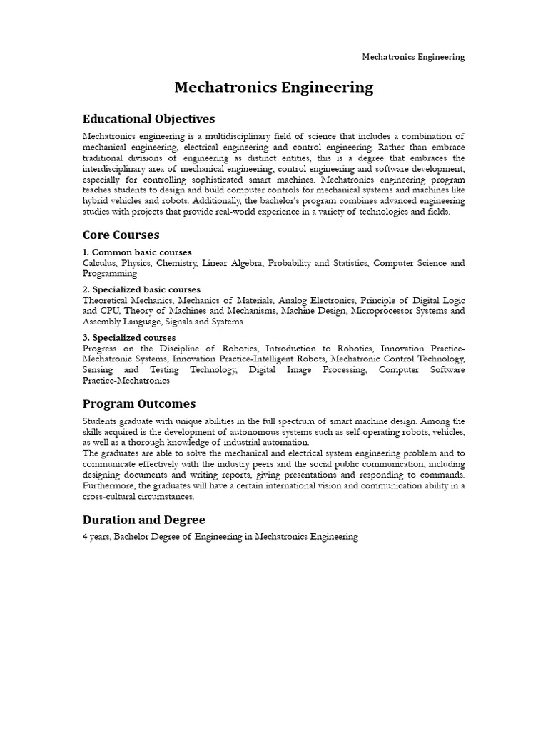 Mechatronics Engineering Curriculum Overview | PDF | Amplifier | Stress ...