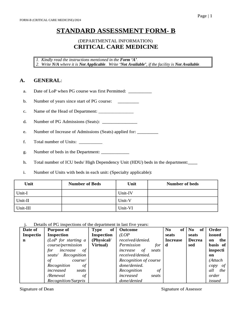 Form B (Critical Care Medicine) | PDF | Intensive Care Unit | Intensive ...