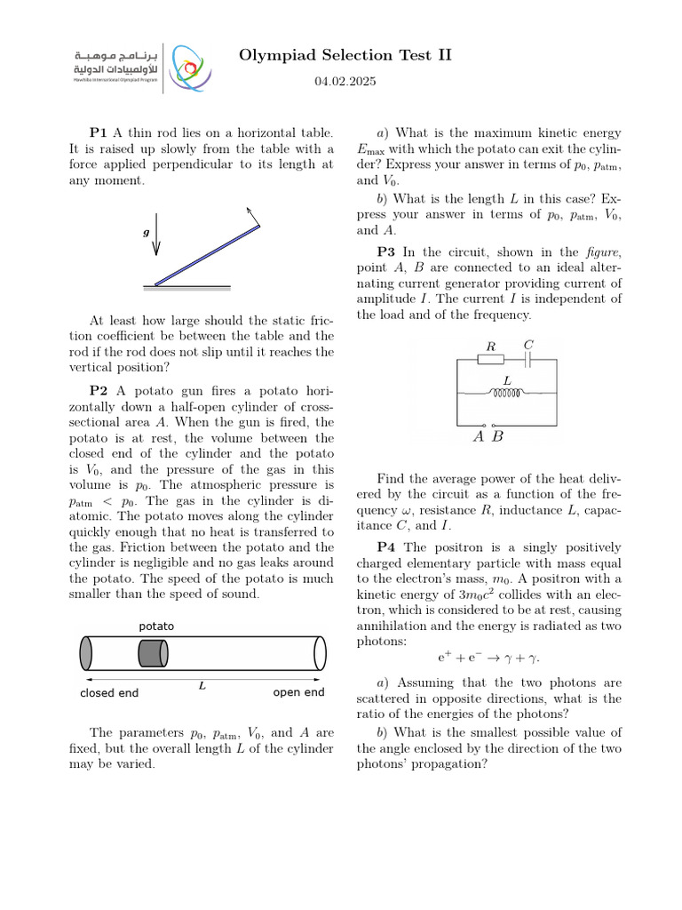 Physics Olympiad Selection Test II | PDF | Continuum Mechanics ...