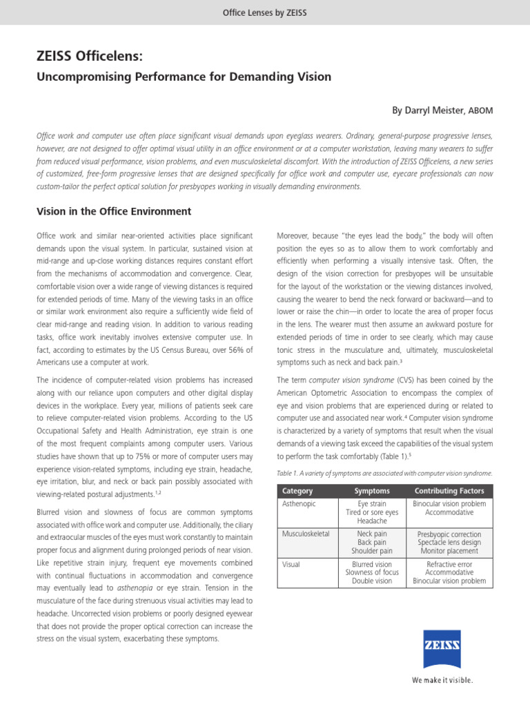ZEISS Officelens for Computer Vision | PDF | Optics | Human Eye