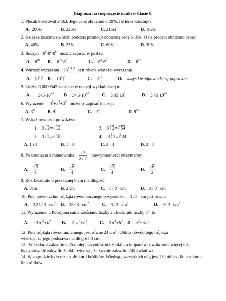 Diagnoza 8klasa | PDF