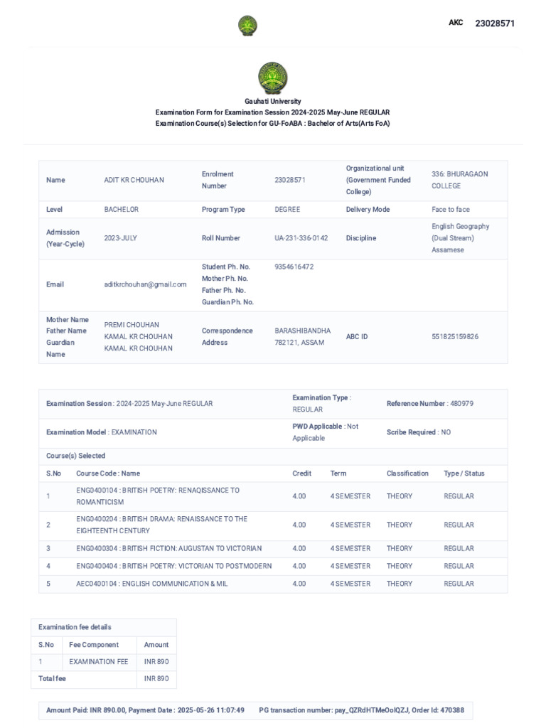 Adit 627 Examination Form 2024-2025 | PDF