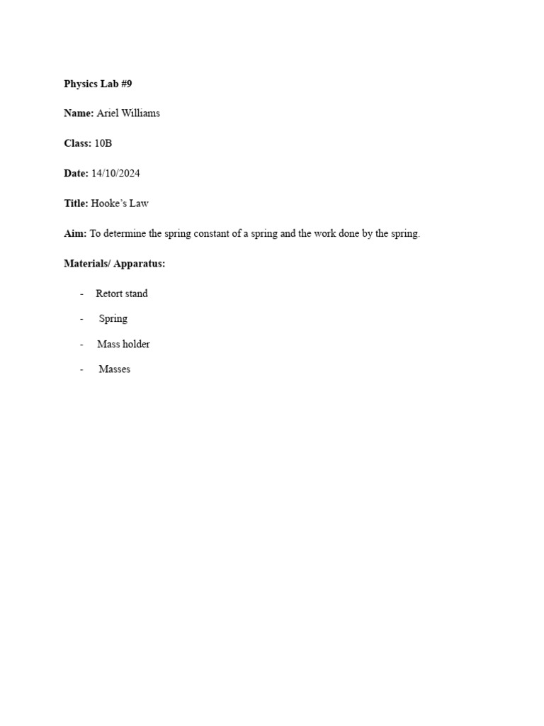 Hooke's Law Experiment Report | PDF | Force | Elasticity (Physics)