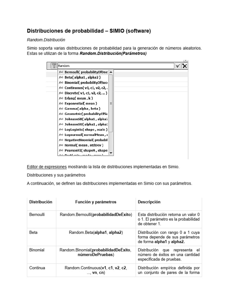 Distribuciones de probabilidad en Simio | PDF | Distribución de ...