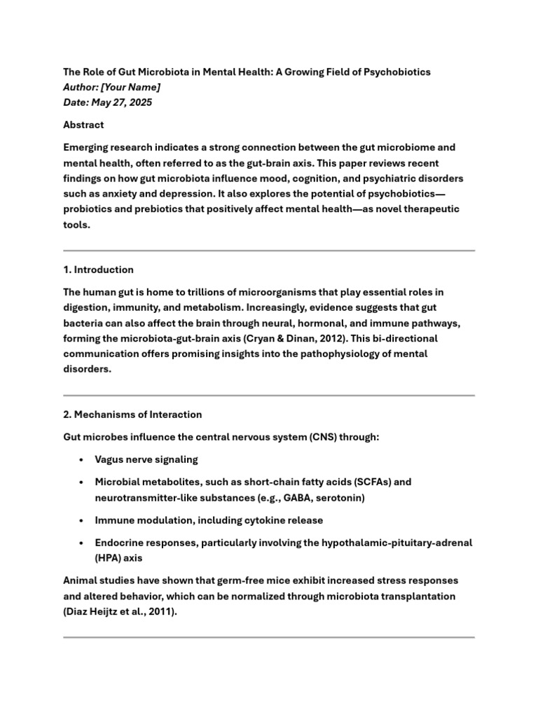 The Role of Gut Microbiota in Mental Health | PDF | Biology | Medical ...