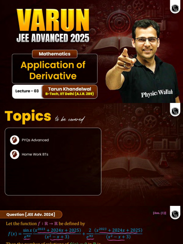 Application of Derivative 03: Class Notes - Varun JEE Advanced 2025 | PDF