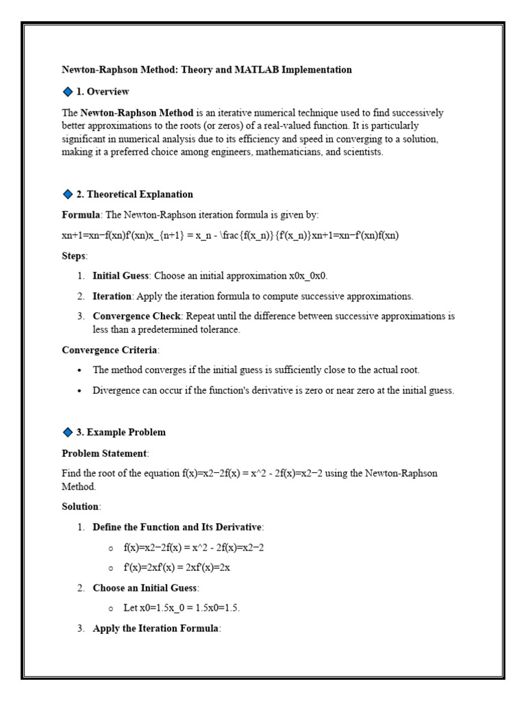 Newton-Raphson Method in MATLAB | PDF | Analysis | Mathematics Of Computing