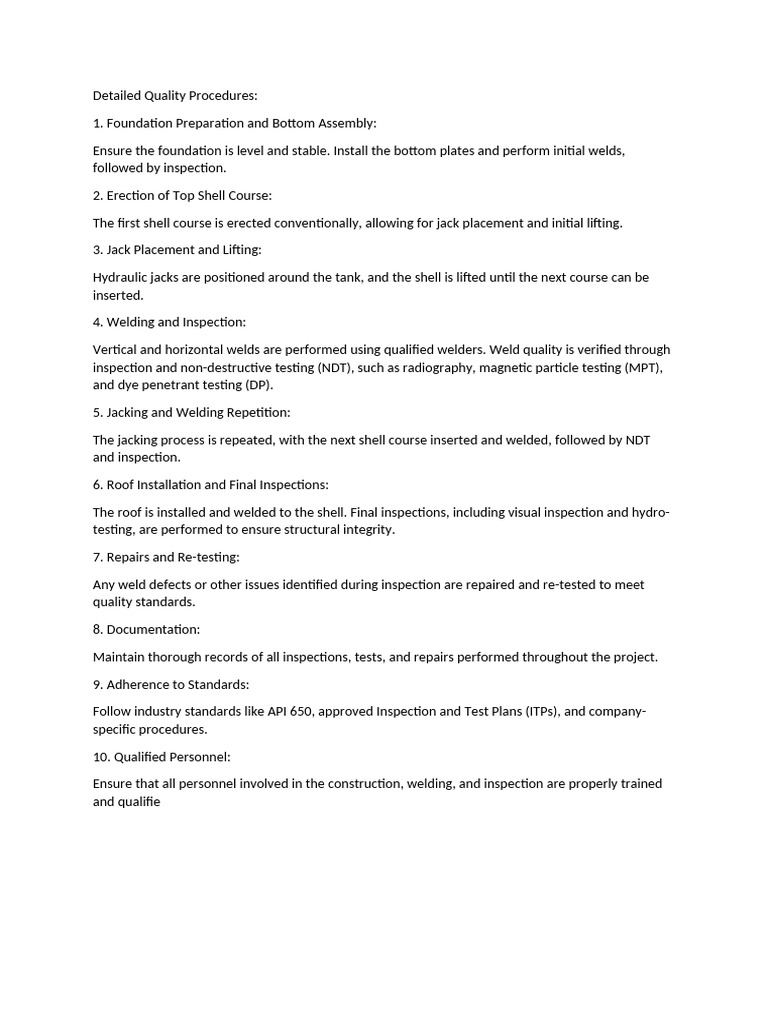 Detailed Quality Procedures | PDF