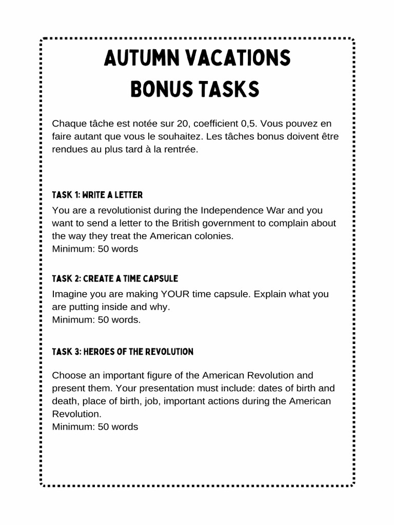 Vacations Bonus Tasks | PDF