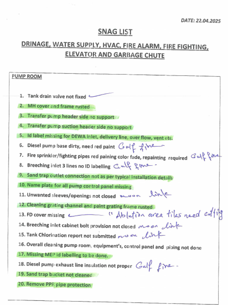 Mep Snag List | PDF