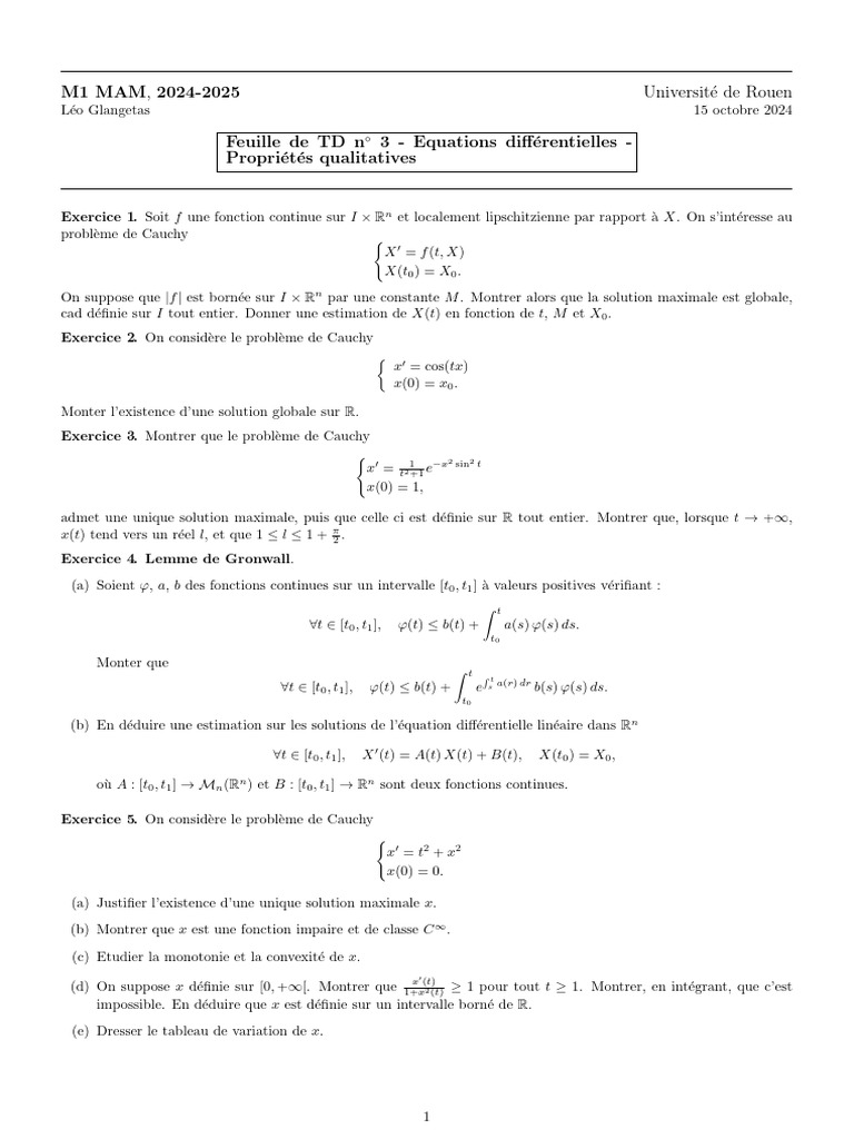 Problèmes de Cauchy et solutions globales PDF Équations Calcul — free download