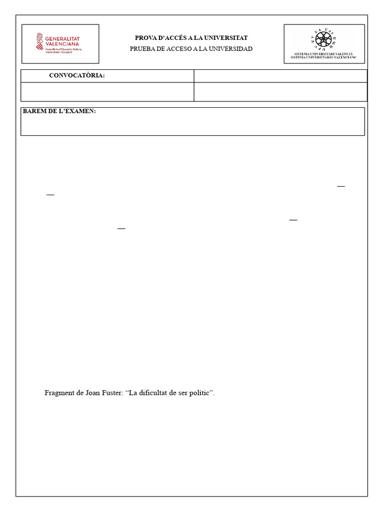 Examen Model de Les PAU de Valencià 2025 | PDF