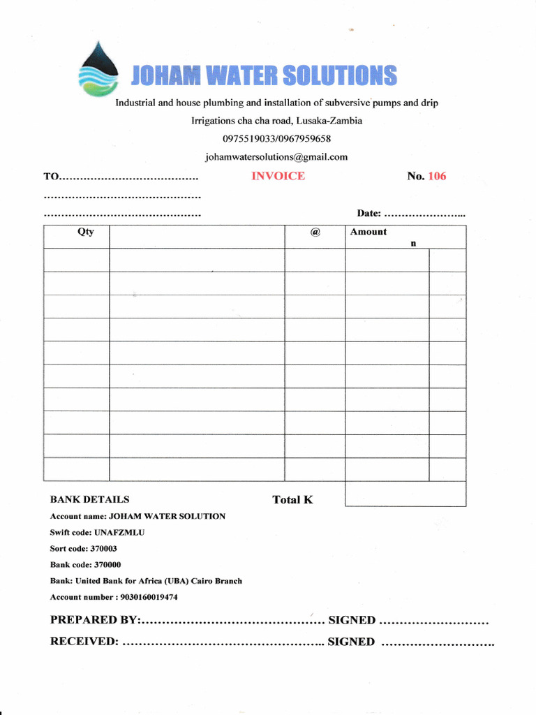 Plumbing and Pump Installation Invoice | PDF