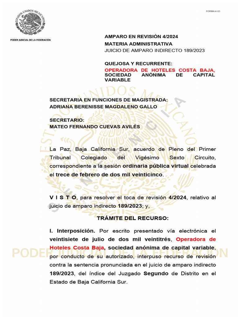 Amparo en Revisión 4/2024: Costa Baja | PDF | Gobierno | Justicia