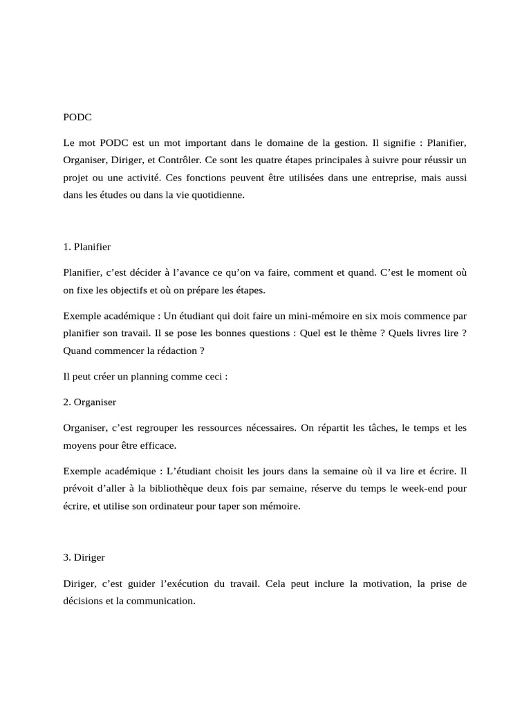 Méthodes PODC et SMART en gestion | PDF