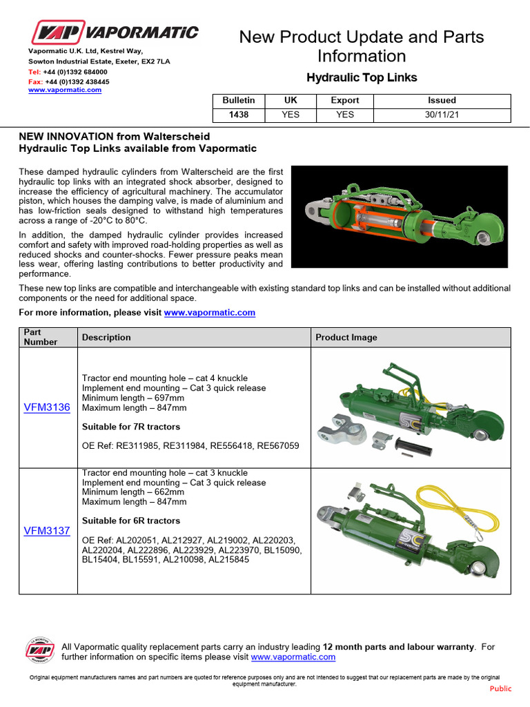 New Hydraulic Top Links from Vapormatic | PDF | Tractor | Mechanical ...