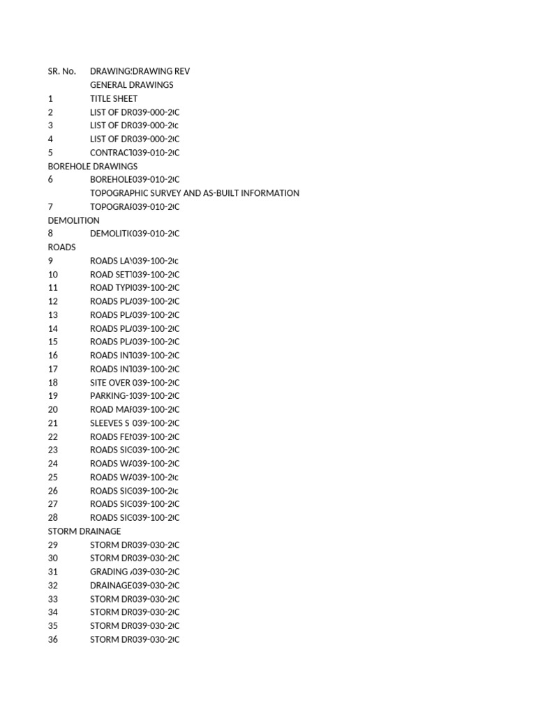 Comprehensive Utility Drawings List | PDF