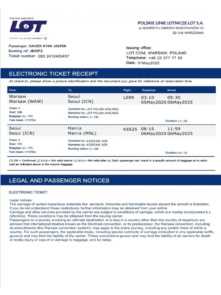 Lot. Airlines Flight Ticket Confirmed. | PDF