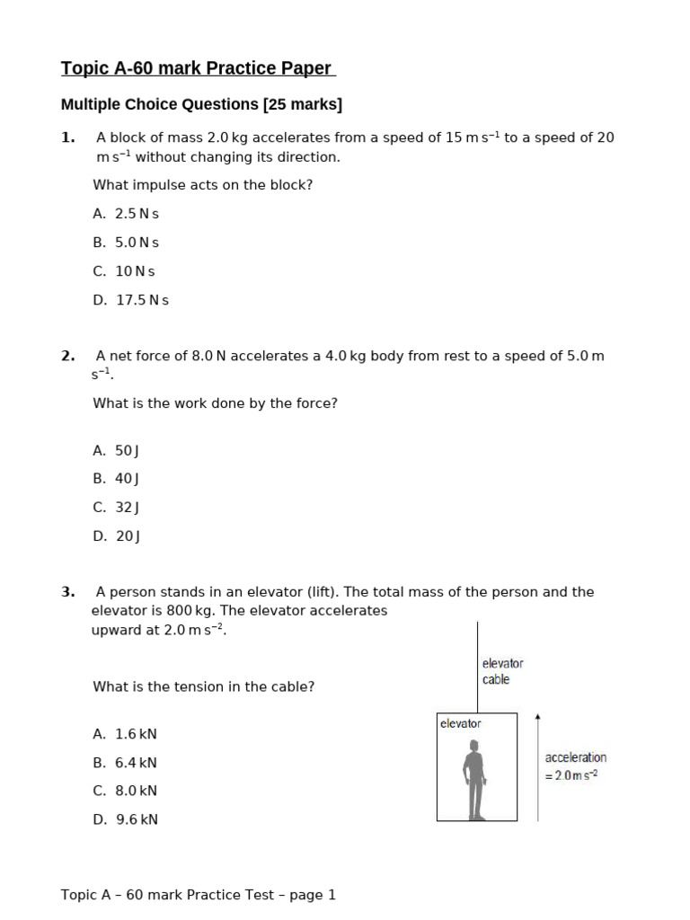 A-60 Mark Physics Practice Test | PDF | Force | Mass