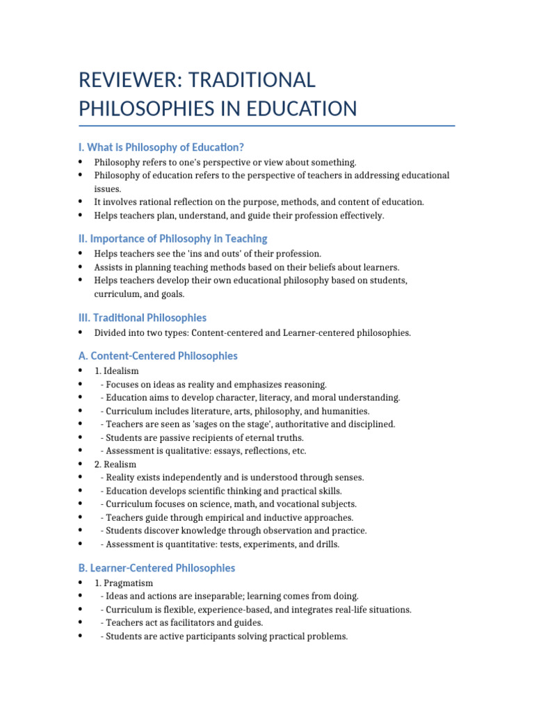Traditional Educational Philosophies Explained | PDF | Philosophy Of ...