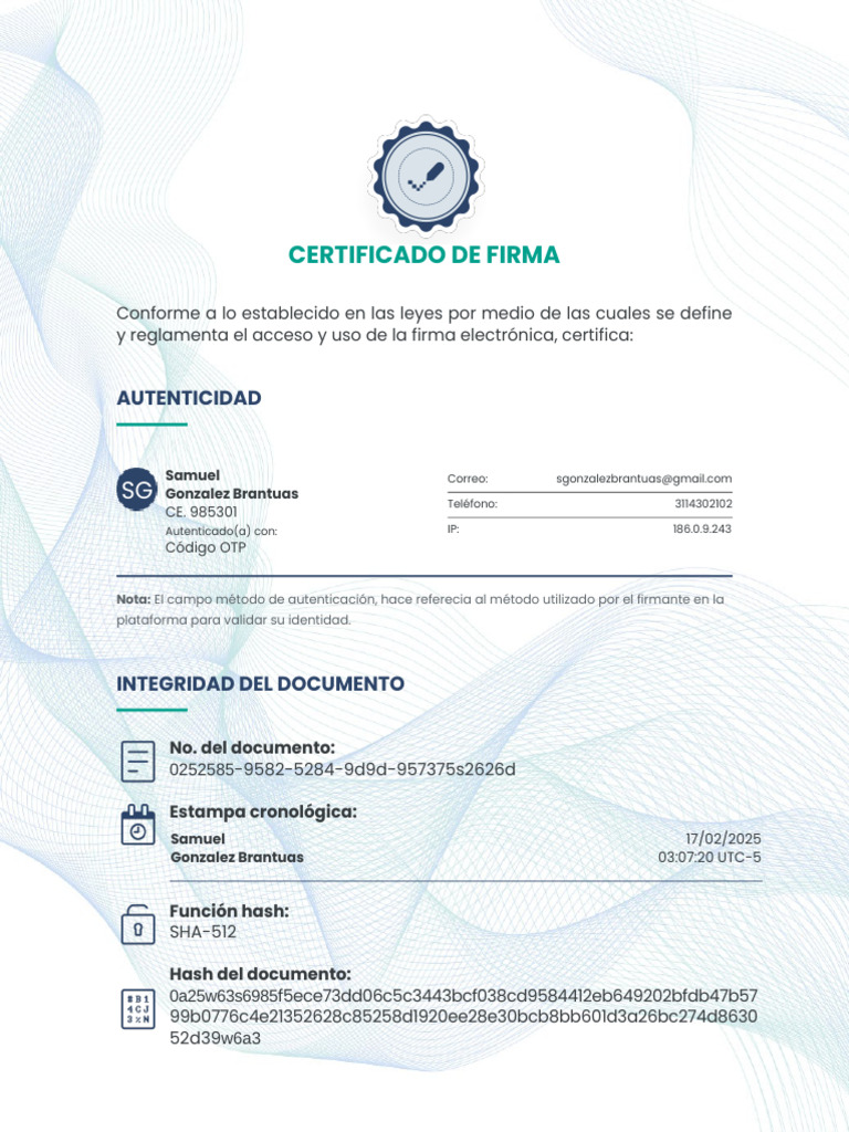 Certificado de Firma Electrónica 2025 | PDF