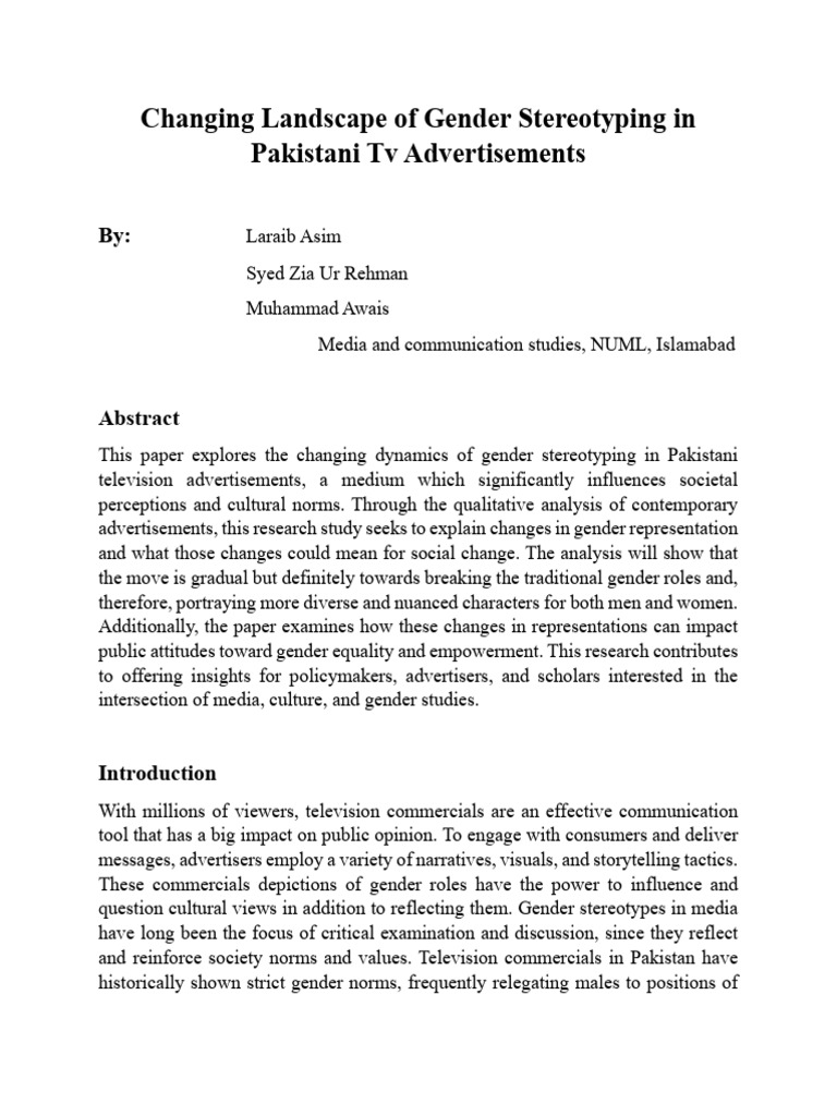 Evolving Gender Stereotypes in Pakistani Ads | PDF | Gender Role | Gender