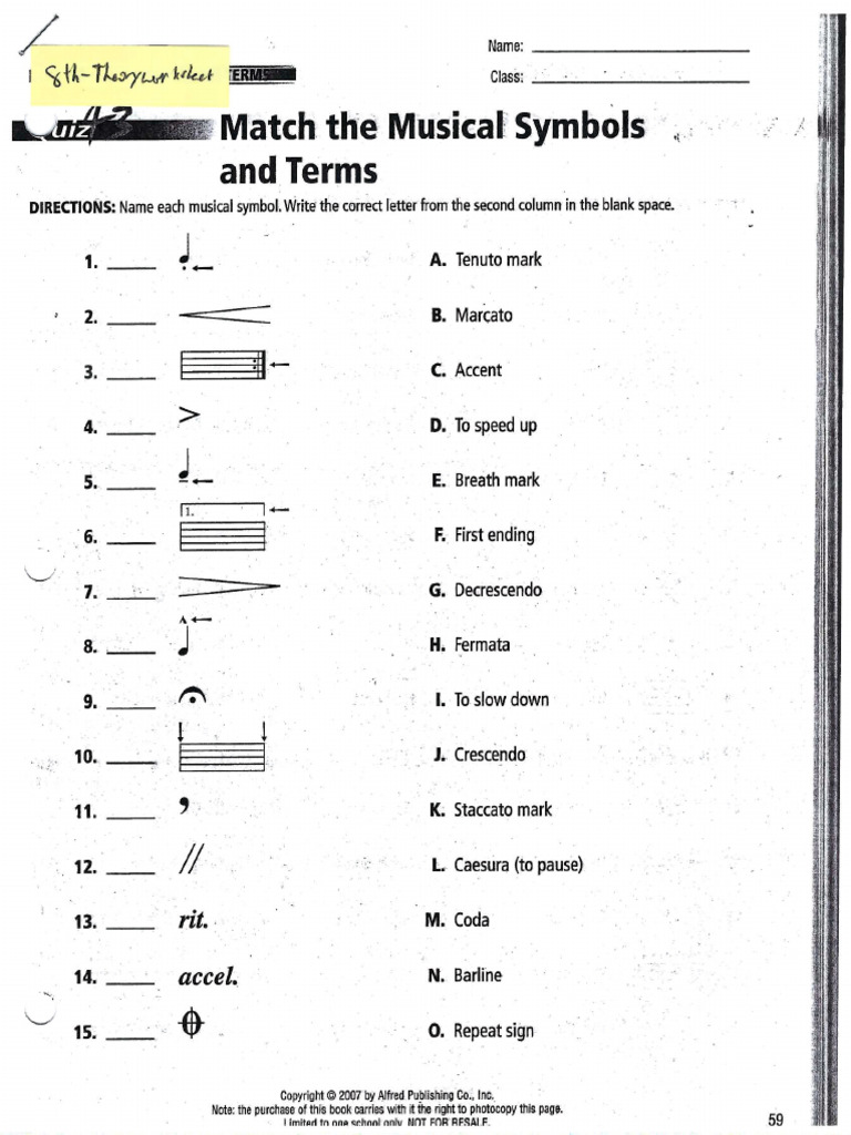 8th Music Theory Worksheet PDF