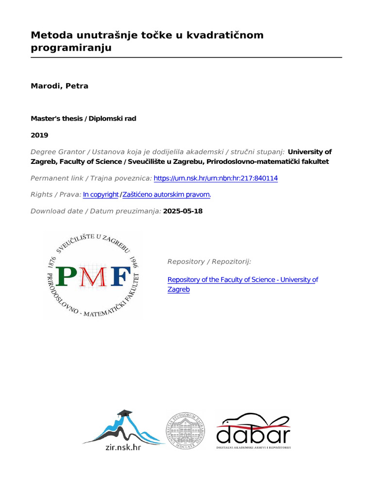 Metoda Unutrasnje Tocke U Kvadraticnom Programiranju | PDF