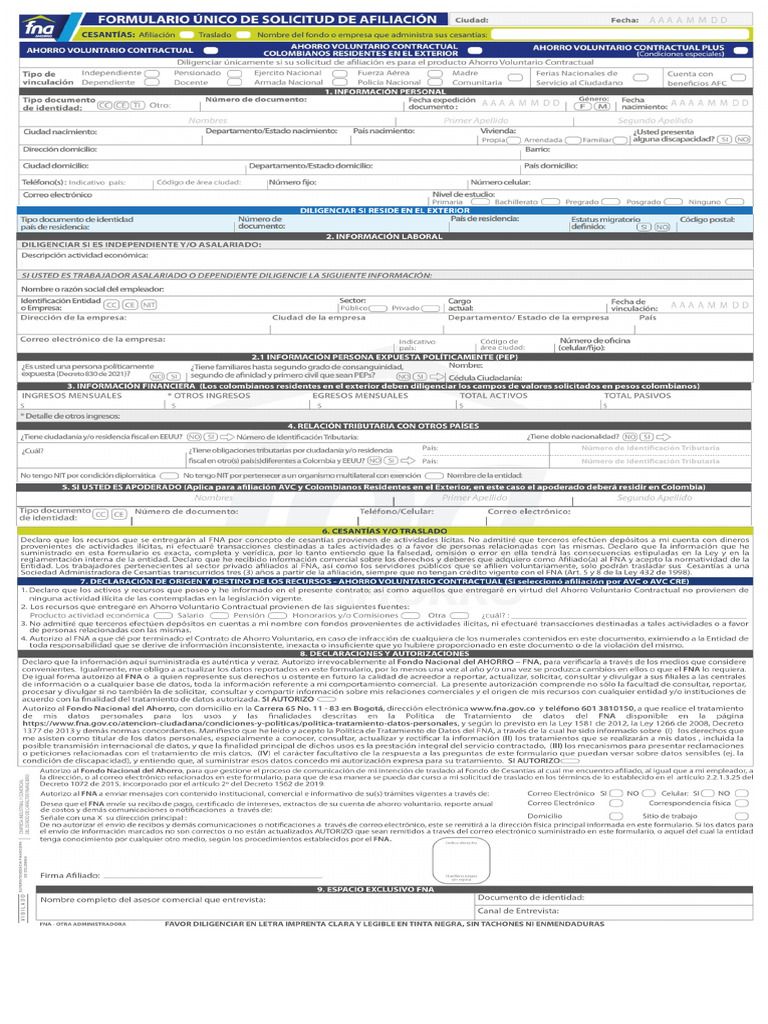 Datos Personales Fondo Nacional Ahorro | PDF