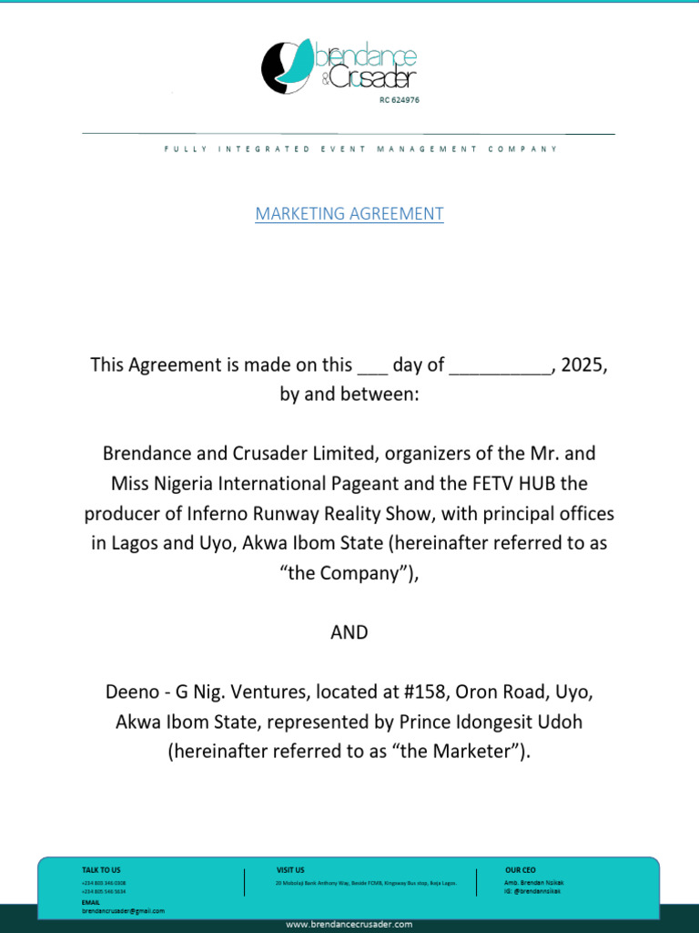 Marketing Agreement for Pageant Events | PDF