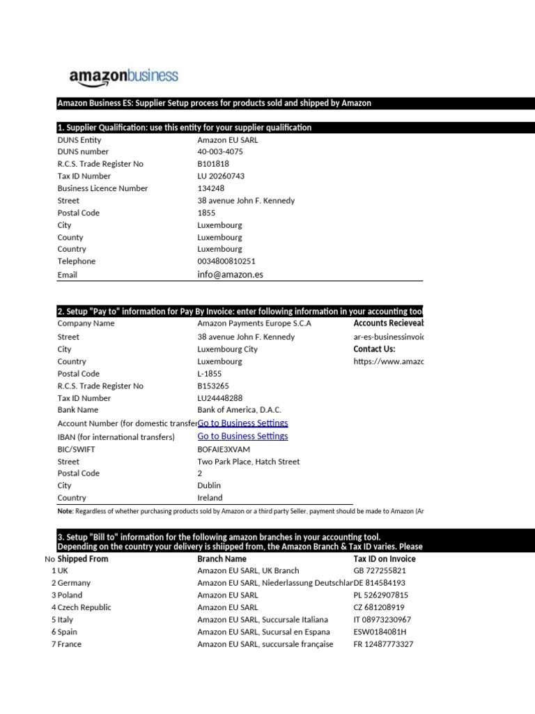AmazonEU Onboarding Supplier Info ES | PDF | Payments | Banking