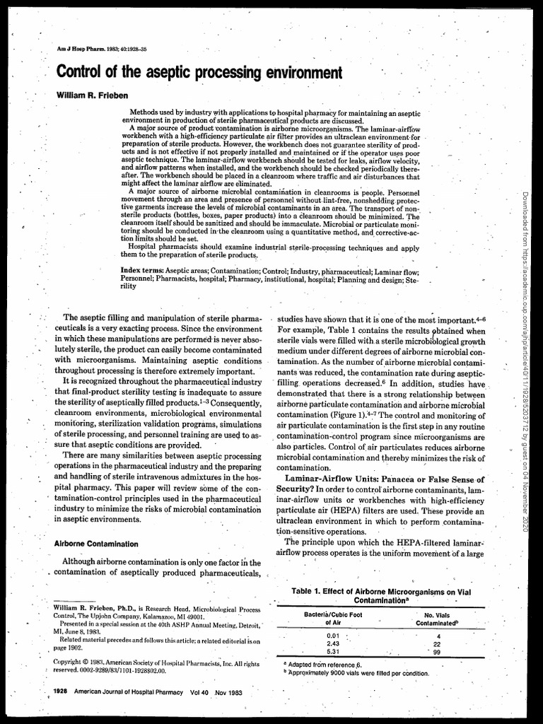 Control of Aseptic Processing Enviroment | PDF | Laminar Flow ...