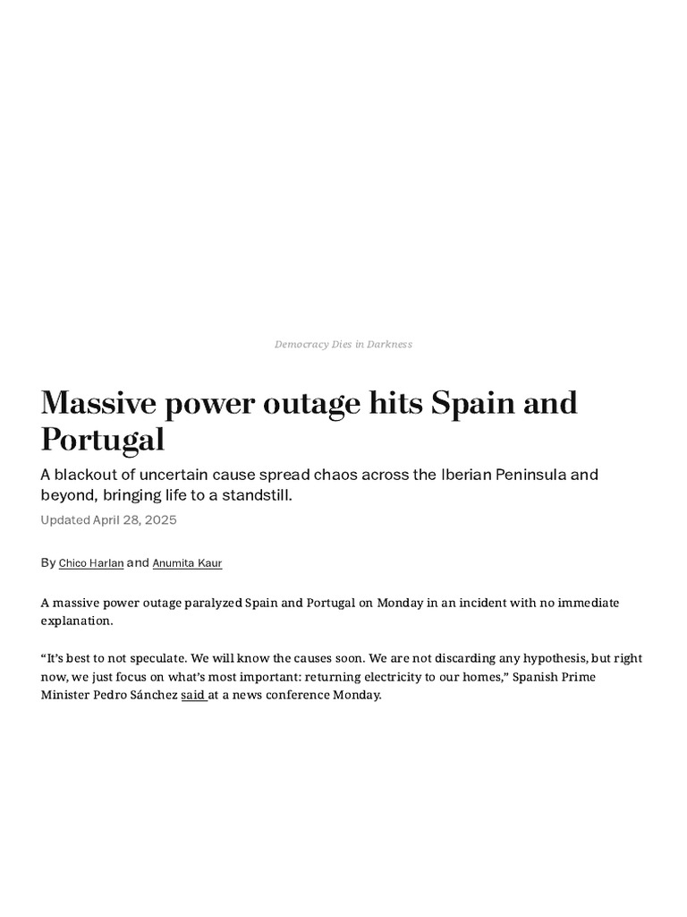 Massive Power Outage Hits Spain and Portugal - The | PDF