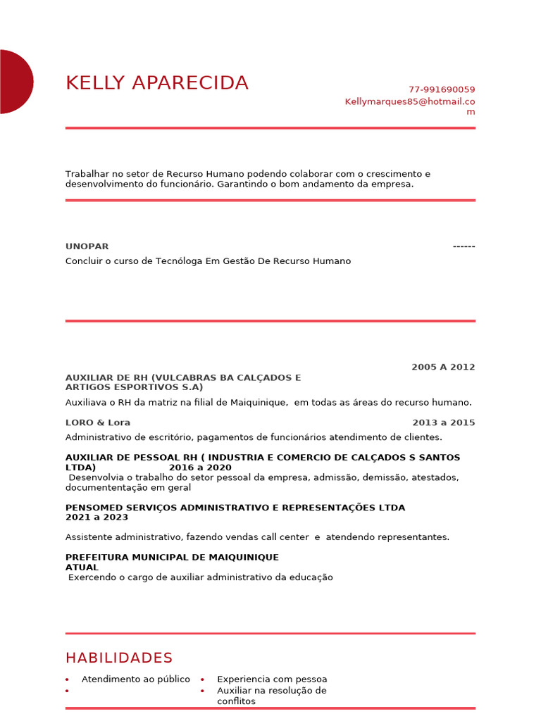 Currículo de Kelly Aparecida - RH e Call Center | PDF | Gestão de ...